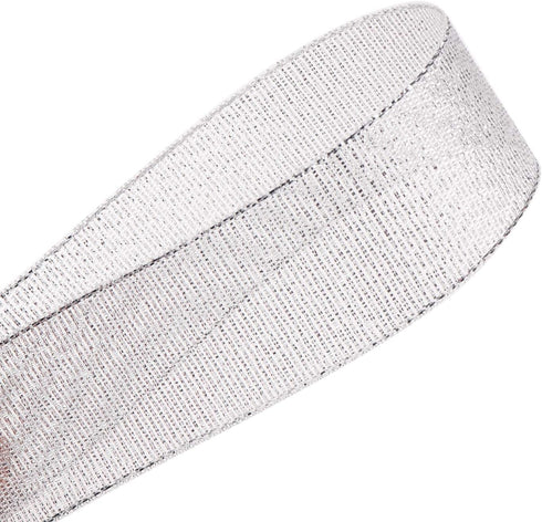 1 Inch Glitter Silver Ribbon, Ribbon for Gift Wrapping, Holiday Party, Wedding Decorations, 25 Yards Fabric Ribbon for Balloons, Sewing, and Flora...