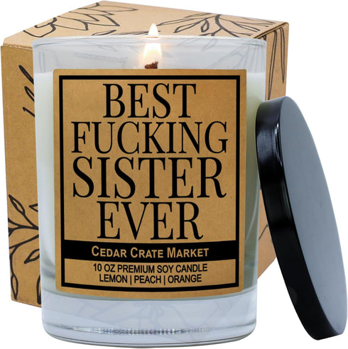 Cedar Crate Market - Sister Candle, Best Sister Ever Gifts, Funny Mothers Day, Christmas Candle Gifts, Birthday from Brother, Big Sis, Bonus Step ...