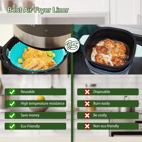 3 Pack Air Fryer Silicone Liners, 8Inch Airfryer Liners, Silicone Air Fryer Basket Liners, Reusable Food Grade Air Fryer Pots Oven Liner Baking Tr...
