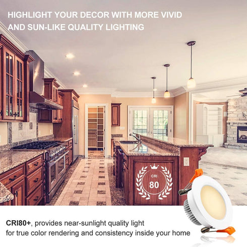 YGS-Tech 2 Inch LED Recessed Lighting Dimmable Downlight, 3W(35W Halogen Equivalent), 3000K Warm White, CRI80, LED Ceiling Light with LED Driver (...
