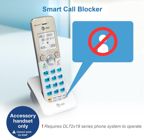 AT&T DL70019 Accessory Handset for DL72x19 Phone with Bluetooth Connect to Cell, Call Blocking, 1.8" Backlit Screen, Big Buttons, intercom, and Un...