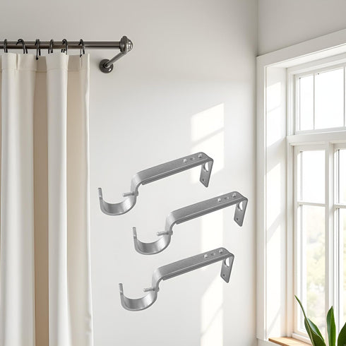 IHRDNNR Curtain Rod Holders Silver Heavy Duty Adjustable Rod Brackets for 7/8 or 1 Inch Rods, Set of 3 (Silver)...