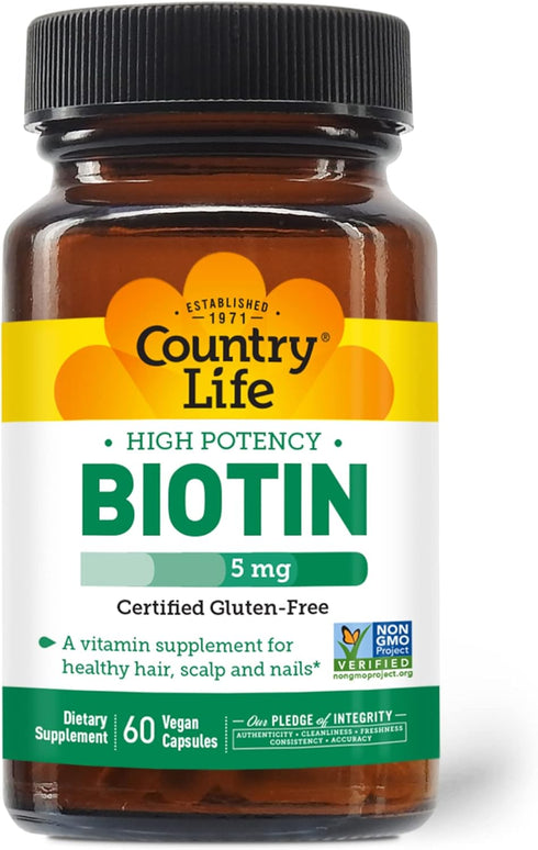 Country Life - Biotin High Potency, 5 mg - 60 Vegan Capsules...