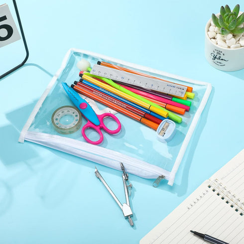 12 Pieces Clear Zipper Pouches, PVC Zipper Storage Bags, Folder Storage Pouches, Waterproof Document Pouch for School Office (White,10 x 8 x 0.2 I...