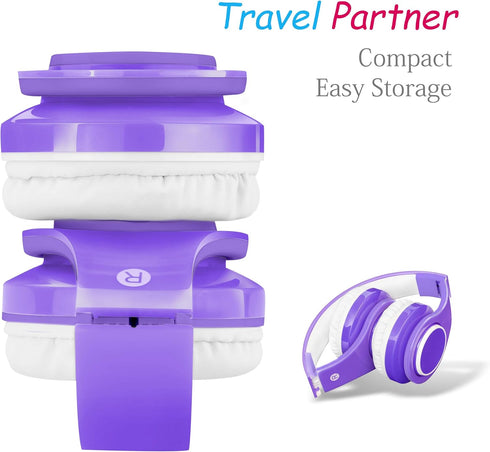 Kids Wireless Bluetooth Headphones Volume Limited 85db/110db Stereo Sound Over-Ear Foldable Children Headphones with Mic SD Card Slot up to 16 Hou...