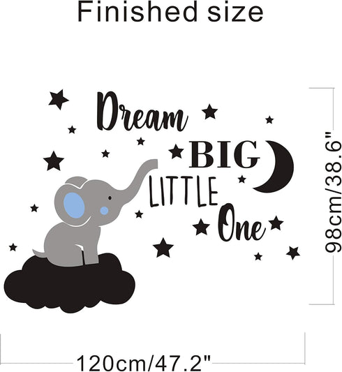 Dream Big Little One Elephant Wall Decal, Quote Wall Stickers, Baby Room Wall Decor, Vinyl Wall Decals for Children Baby Kids Boy Girl Bedroom Nur...