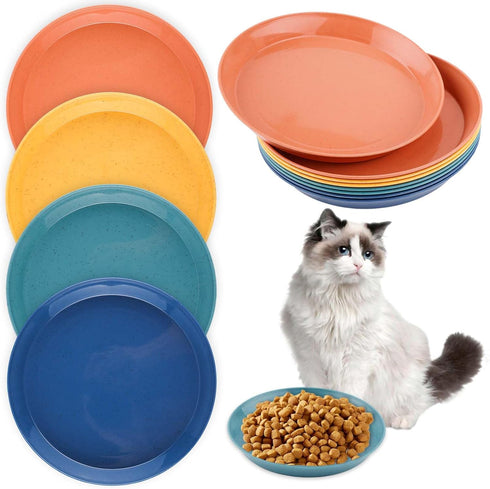 8pcs Cat Food Bowls, 6 inch Whisker Fatigue Cat Bowls for Food and Water Wheat Straw Shallow Wide Cat Dish Plates Colorful Kittens Wet Feeding Wat...
