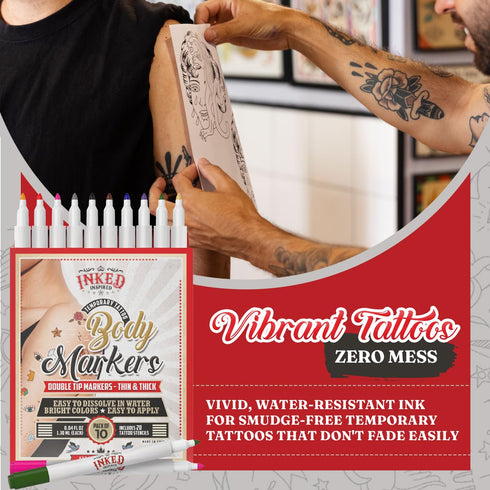 Temporary Tattoo Markers For Skin - Temporary Tattoo Pens With Stencils - Skin and Body Markers - Better Than Henna Tattoo Kit - Dual-Tip Ink Set ...