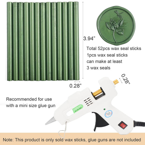 52pcs Pine Green Sealing Wax Sticks, Andotopee Glue Gun Wax Seal Sticks for Wax Seal Stamp, Premium Sealing Wax for Envelope Letter Seal Wedding I...