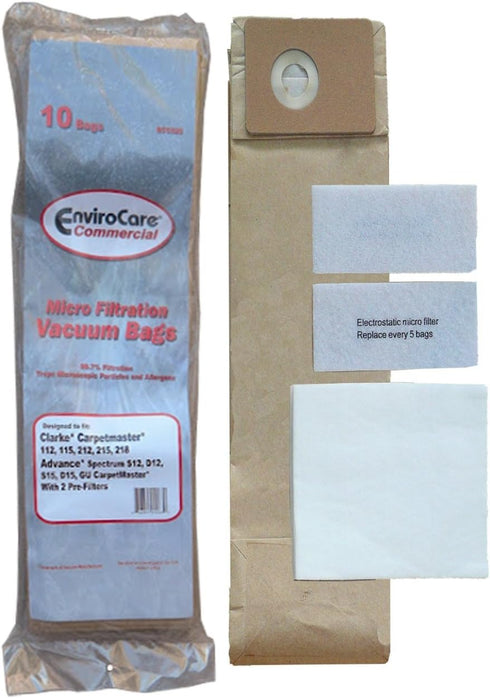 EnviroCare Replacement Micro Filtration Vacuum Cleaner Dust Bags made to fit Advance Spectrum, Clarke, CarpetMaster, Nilfisk Vacuums. 10 Bags + Ex...