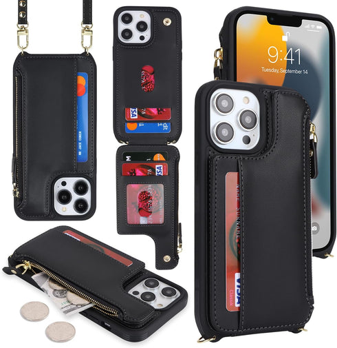 Cavor for iPhone 13 Pro Case with Card Holder,iPhone 13 Pro Wallet Case for Women,Phone Case iPhone 13 Pro Case with Strap,Crossbody Lanyard and W...