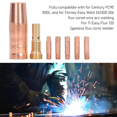 Mig Welding Accessory, Flux Core Gasless 0.8mm Brass Nozzle Tips Kit for FC90 80GL Forney Easy Weld 261308 306...
