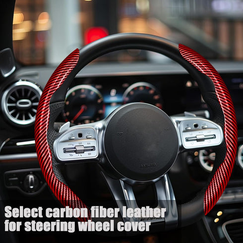 WOCOCN Steering Wheel Cover,Carbon Fiber Car Steering Wheel Cover with Non-Slip Lining,Universal Fit Most of Car Interior Accessories (Bright Red)...