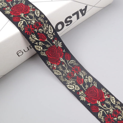 IDONGCAI 10 Yards Jacquard Ribbon Black and Gold Fabric Lace Embroidery Decorative Trim for Sewing...