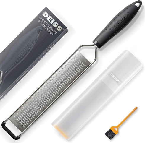 Deiss LUX Fine Grater & Lemon Zester, Parmesan Cheese Grater Handheld - Spices, Citrus Fruits, Hard Cheeses, Garlic, Chocolate, Nuts, Ginger Grate...