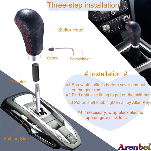 Arenbel Red Stitched Leather Shifter Knob Replacement Type R Gear Head Manual Shift Lever Stick Handle Fit Most MT Cars, Black...