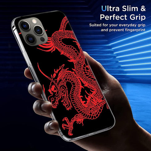 Transparent Soft TPU Protective Cover Pure Pure Clear Anti-Scratch Case Compatible for iPhone 12 Pro Max Red Chinese Dragon...