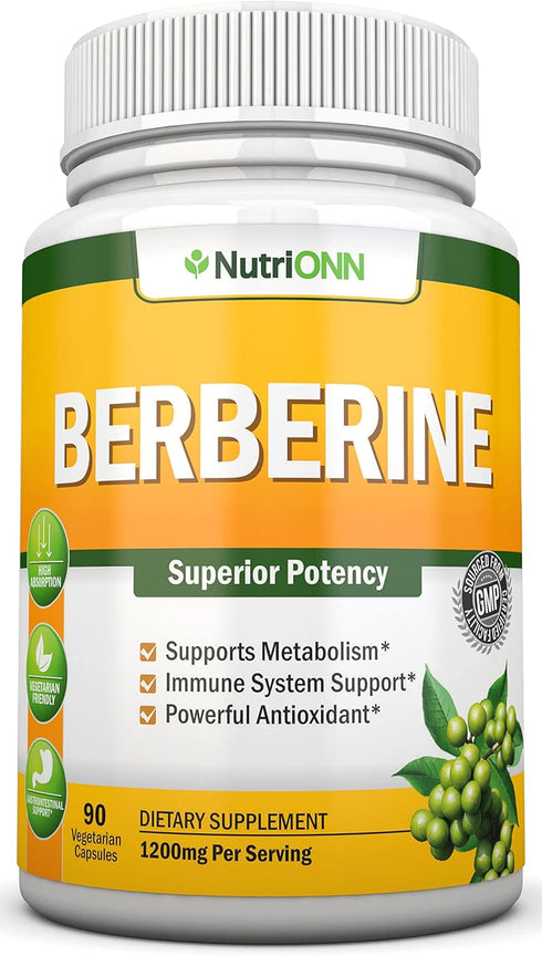 Berberine - 1200Mg Per Serving - 90 Vegetarian Capsules - Pure Berberine HCL Extract Supplement - Superior Potency to Support Immune Health...