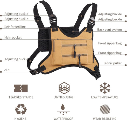 Men's Outdoor Sports Chest Pack, Waterproof Lightweight Front Running Vest Bag for Fitness, Riding, Hiking with Pockets and Extra Storage Space...