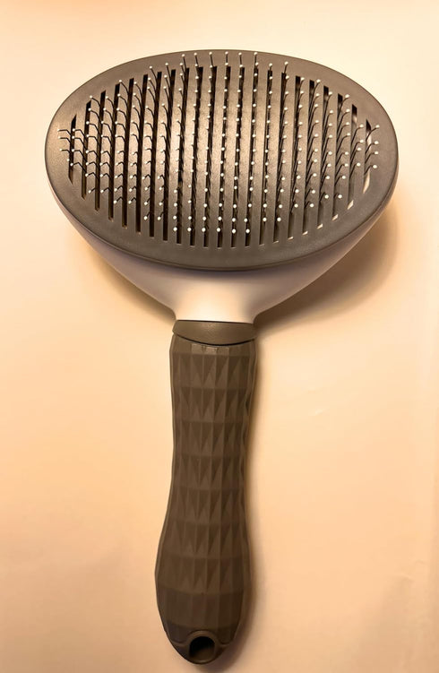 Pet Clean Hair Remover Button Stainless Steel Brushes Dogs Cat Slicker Self Cleaning Grooming Pet Comb Brush (grey)...