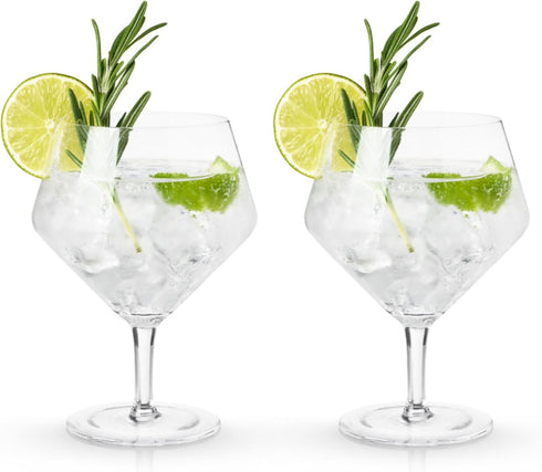 Viski Raye Angled Stemmed Gin and Tonic Glasses Set of 2 - Premium Crystal Clear Cocktail Gin Glasses for Gin Lovers Gift Set - 14oz...