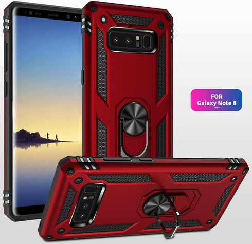 Military Grade Drop Impact Case for Samsung Galaxy Note 8, 360 Metal Rotating Ring Kickstand, Magnetic Car Mount, Armor Shockproof, Rose Gold...