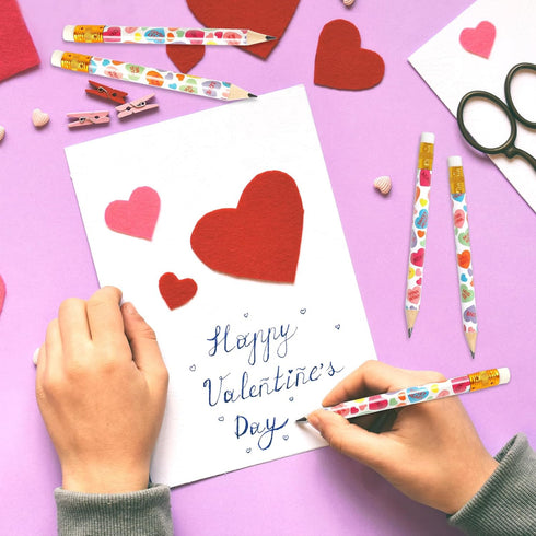 50Pcs Valentine's Day Short Pencil with Erasers 4 Inch Conversation Heart Writing Pencils 2 Styles Colorful Wood Half Pencils for Holiday School O...