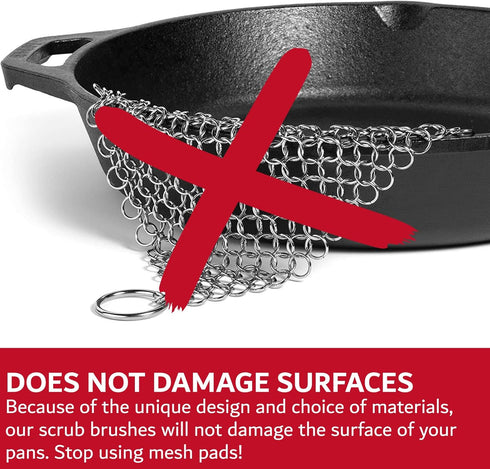 Cast Iron Scrub Brush & Scraper, Heavy Duty Scraper & Superior Nylon Bristles, Dish Scrubber Brush for Cast Iron Skillets, Cast Iron Pan Cleaning ...