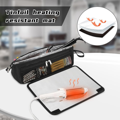 Ethereal 2-in-1 Hair Tools Travel Bag and Tinfoil Heat Resistant Mat for Flat Irons, Straighteners, Curling Iron, and Haircare Accessories, Hot Ha...