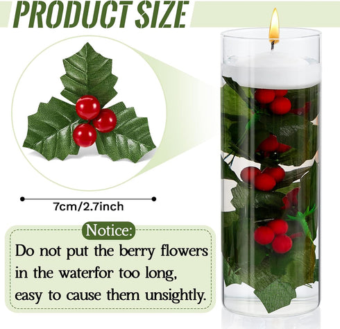 Christmas Holly Berries for Crafts Faux Berries Flowers and Holly Leaves Christmas Wreath Fillers for Vase Fillers Floating Candle Table Centerpie...