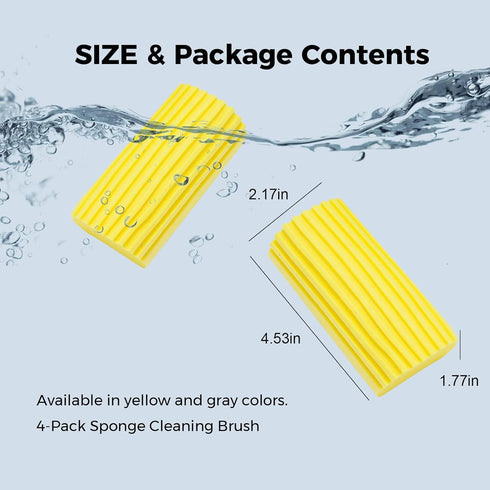 4-Pack Damp Clean Duster Sponge Brush for Cleaning Blinds, Glass, Baseboards, Vents, Railings, Mirrors, Window Track Grooves and Faucets (Yellow)...