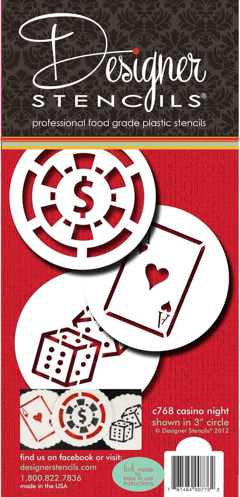 Designer Stencils Casino Night Cookie Stencil Set, (Dice, Cards, Poker Chip) Beige/semi-transparent...