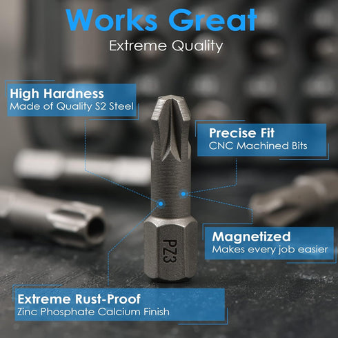 31in1 S2 Steel Screwdriver Bit Set with 1/4" Magnetic Bit Holder, Mini EDC Tool, for 1/4" hex shank screwdriver, bit holder, power tool, hand tool...