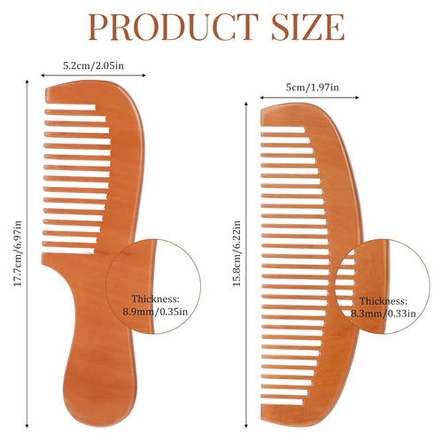 2 PCS Hair Comb, Handmade Wooden Comb, Natural Sandalwood Wide Tooth Comb, Small Fine Tooth Wood Comb for Women for Detangling Styling Wet or Dry ...