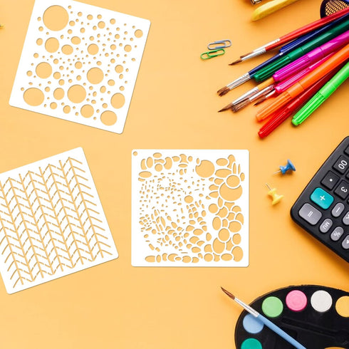 14 Pcs Layering Mixed Media Stencils Leopard Diamond Spirals Cubist Templates Geometric Patterns Stencils for Painting on Walls Canvas DIY Craft S...