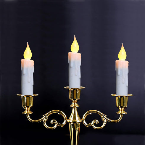 CVHOMEDECO. Flickering Taper Candles LED Drip Flameless Candles, Battery Operated with Timer, White, 4-3/4 Inch, Set of 3...
