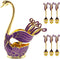 Coffee Spoon Holder, Coffee Dessert Spoon Set Metal Swan Base Holder Spoon Organizer with 6pcs Ice Cream Spoons Coffee Dessert Flatware (Purple)...