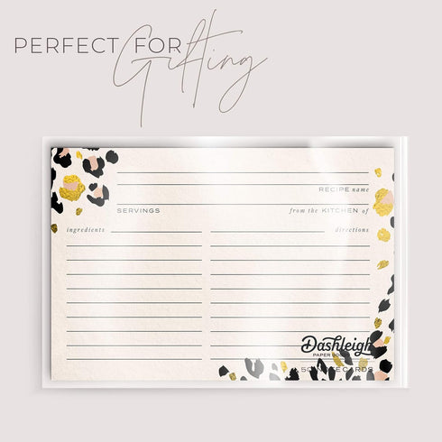 50 Gold Foil Cheetah Print Recipe Cards from Dashleigh, 4x6 inches, Double-Sided...