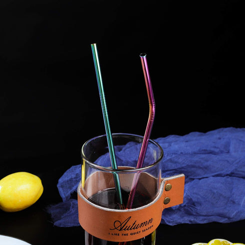 VEHHE Reusable Straws 8 Set Multi Color Stainless Steel Straws - Cleaning Brush for 20 Oz (Rainbow 8.5 inch + 10.5 inch)...