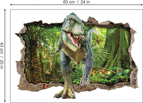 Dinosaur Forest Wall Stickers 3D Smashed Wall Decals Art Decor for Boys Kids Bedroom Nursery DIY...