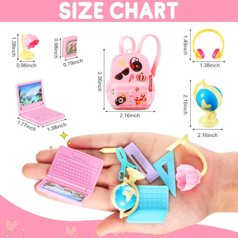 Zhanmai 21 Pieces Doll School Stuff Mini School Supplies Doll School Accessories School Playset for Dolls Mini Pink Doll Backpack Desk Lamp Laptop...