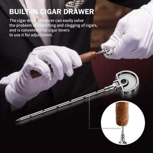 Cigar Lighter, Cigar Punch, Cigar Draw Enhancer, Cigar Holder,All-in-one Refillable Butane Torch Lighter. Cigar Accessories(Gas Not Included)...