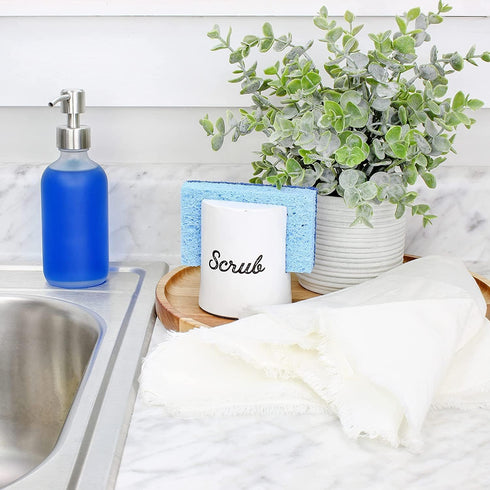 AuldHome Design White Enamel Sponge Holder; Rustic Enamelware Kitchen Sink Accessory...