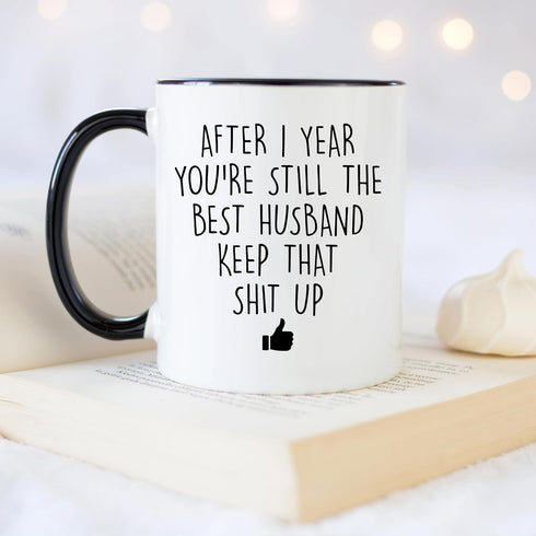 YouNique Designs 1 Year Anniversary Coffee Mug for Him, 11 Ounces, 1st Wedding Anniversary Cup For Husband, One Year, First Year, 1st Year (Black ...