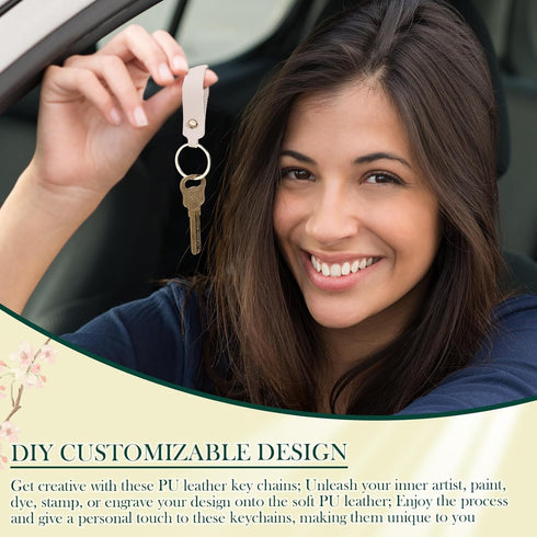 40 Pcs Leather Keychain Ivory White Key Fob with Metal Ring Key Ring for Women Men DIY Craft Laser Engraving Making Working Car Home Strap Holder ...