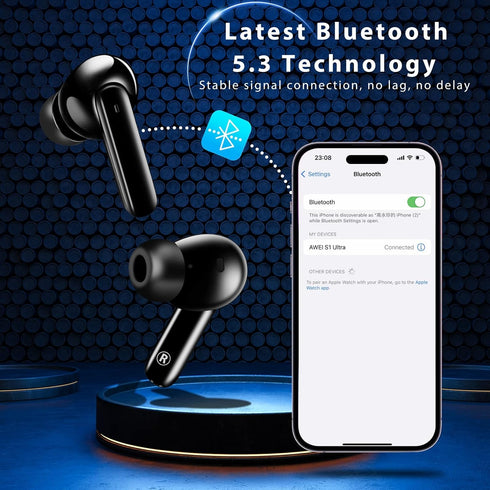 AWEI S1 Ultra Wireless Earbuds Bluetooth 5.3 Earbuds with 4 Mics Call Noise Cancelling, 13 mm Drivers, Stereo Sound Deep Bass in-Ear Headphones, G...