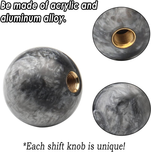 Round Ball Shift Knob Universal Marble Style Gear Shift Knob 5 6 Speed for Manual Automatic Vehicles with Adapters (Gray)...