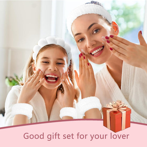 Skincare Headband Wrist Bands for Washing Face, Sponge Spa Face Wash Headband & Wristband Gift Set, Puffy Makeup Headbands Hair Band for Women for...