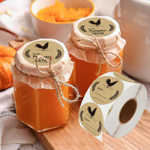 500pcs Farm Chicken Egg Labels Chicken Canning Sticker 2 inch Round Natural Brown Kraft Washed Egg Carton Labels for Kitchen Mason Jar, Farmer, Cr...