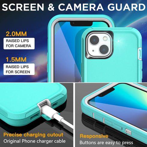 AICase for iPhone 13 Mini Case(5.4") with Glass Screen Protector, Heavy Duty Drop Protection Full Body Rugged Shockproof/Dust Proof Military Prote...